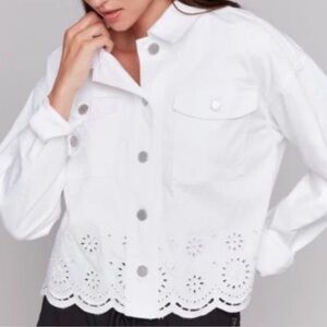 CHARLIE B White Jean Jacket with Eyelet Hem NWOT